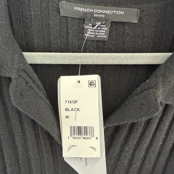 French Connection Ribbed Black Long Sleeve Dress - Picture 4 of 8